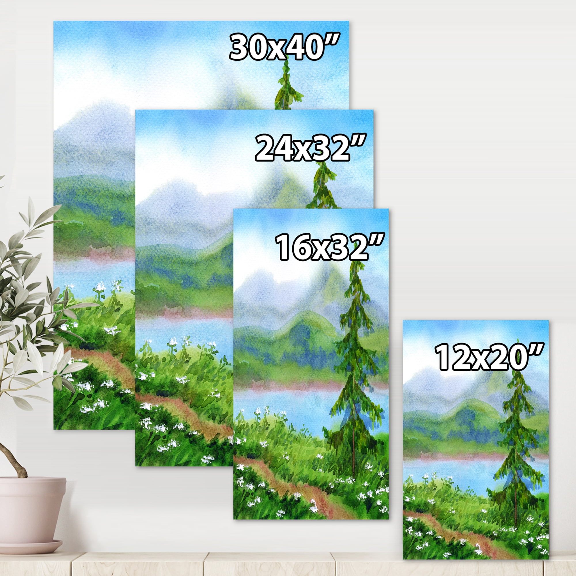 Designart ' Landscape River Spruce Near The Trail On A Hill ' Traditional Canvas Wall Art Print