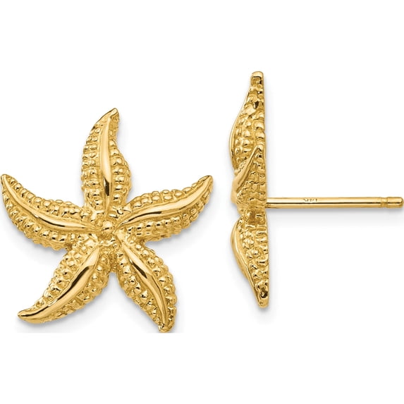 14K Yellow Gold Starfish Post Earrings (17 X 16) Made In Peru tc587