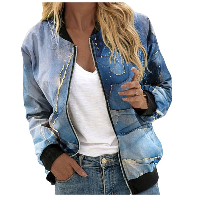 Chaqueta Gibobby Informal Ligera con Cremallera Estampado Floral Cuello Levantado Aqua XL
