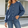 thumbnail image 2 of VSSSJ Women's Button Down Knit Cardigan Round Neck Loose Solid Long Sleeve Sweater Jacket Outerwear Casual Fall Winter Outfits Blue L, 2 of 7