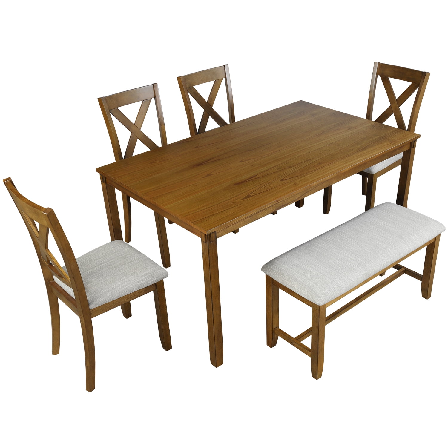 Kadyn Rectangular Dining Table Set 6 Pc, Wooden Modern Dining Chairs Seat, 6-piece Kitchen Dining Table Set Dining Table, 4 Dining Chairs and Bench, Brown Kadyn Rectangular Dining Table Set 6 Pc, Wooden Modern Dining Chairs Seat, 6-piece Kitchen Dining Table Set Dining Table, 4 Dining Chairs and Bench, Brown