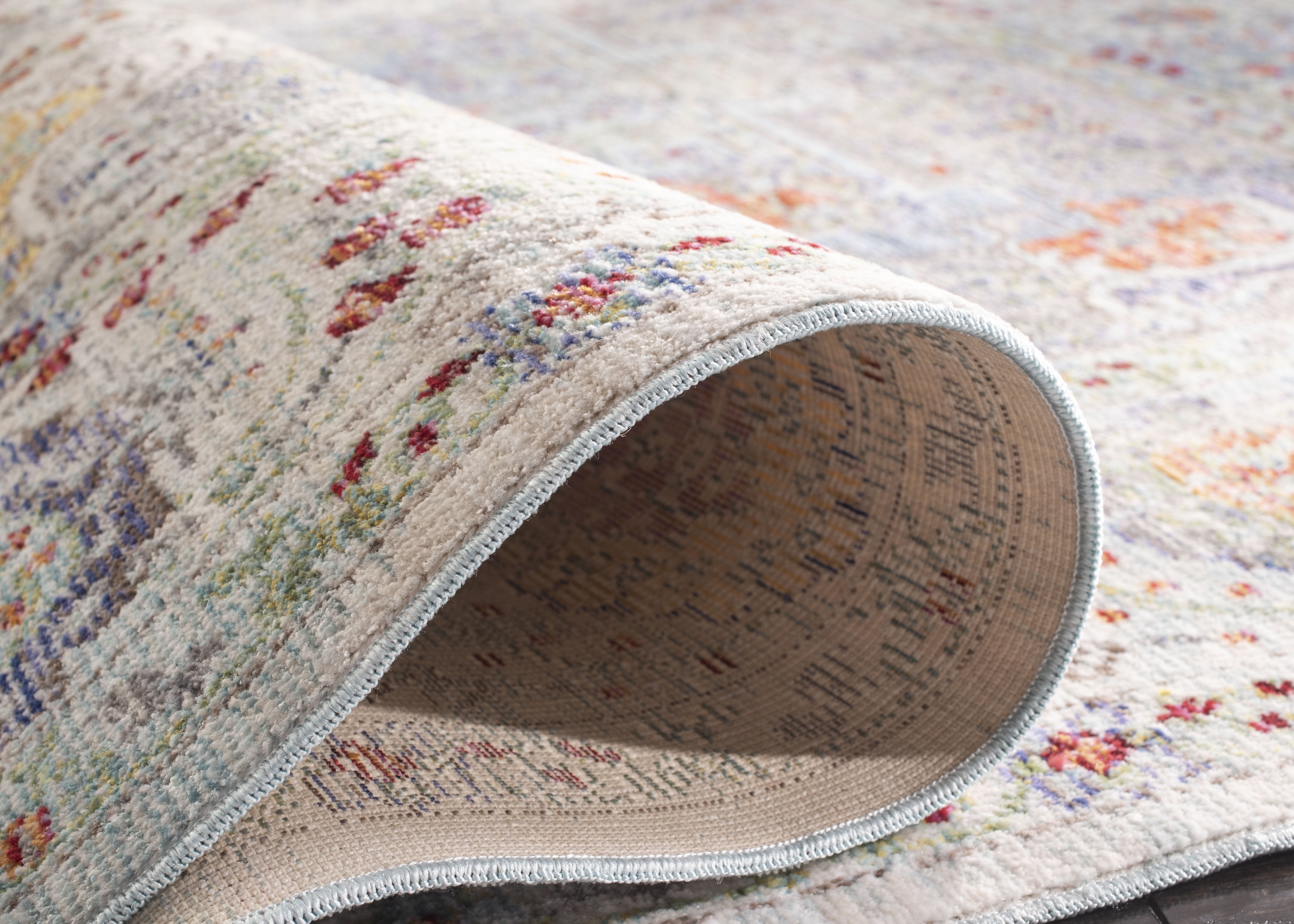 SAFAVIEH Valencia Joyce Bordered Oriental Polyester Area Rug, Blue/Multi, 8' x 10'