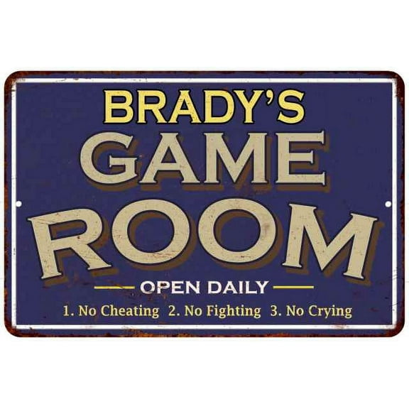 BRADY'S Blue Game Room Sign Metal 8 x 12 High Gloss Metal 208120002045