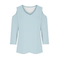thumbnail image 4 of JMKQLZ Women's Fashionable Casual 3/4 Sleeve Off Shoulder V-neck Printed Top, Light Blue, Size: XL, 4 of 5