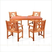 Vifah Malibu Balthazar 5 Piece Rectangular Hardwood Table Set with Arm Chairs