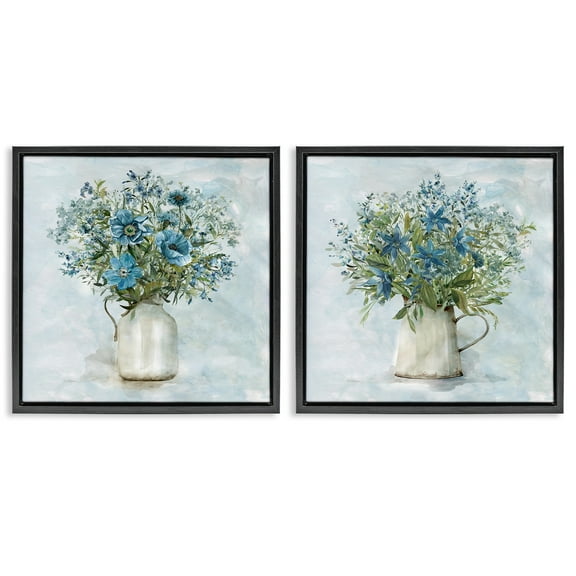 Stupell Industries Country Mixed Floral Bouquets Botanical & Floral Painting Black Floater Framed Canvas Art Print Wall Art, 18 x 18, Set of 2