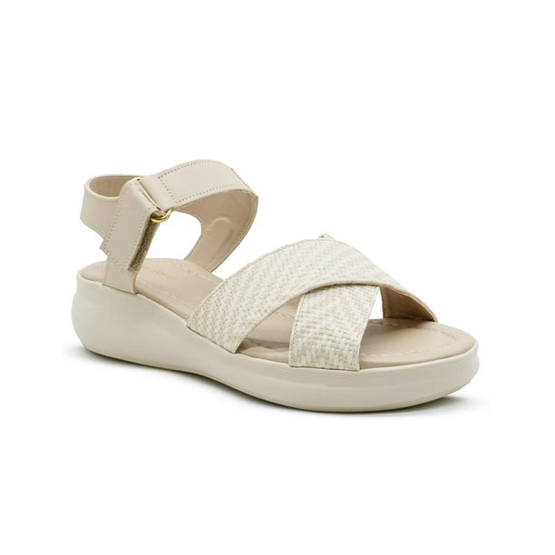 Sandalia Para Mujer Plataforma Acabado Tejido Color Beige beige 23.5