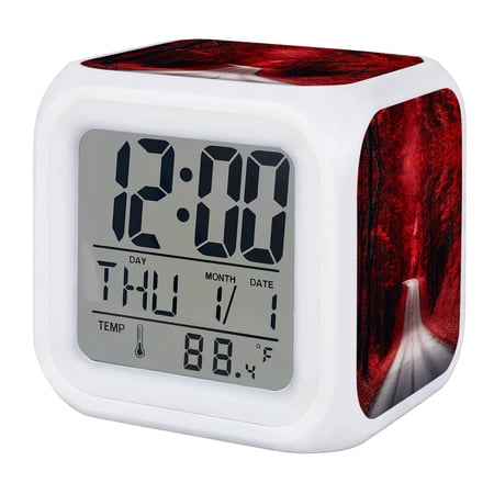 Red Maple Forest Digital Alarm Clock for Bedrooms, Smart LED Alarm Clock with 7 Color Changing Night Light, Farmhouse Tree Falling Leaves Road Silent Wake Up Clocks for Sleep Study Cooking 3.2x3.2
