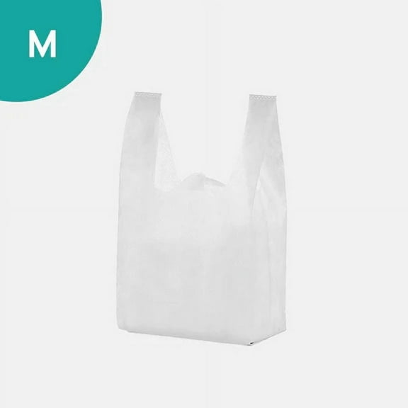 OPUS Marketing Non-Woven T-Shirt Reusable Grocery Shopping Bags - Pack of 100pcs - 30 GSM White Color 11.81"x19.69"x5.51"