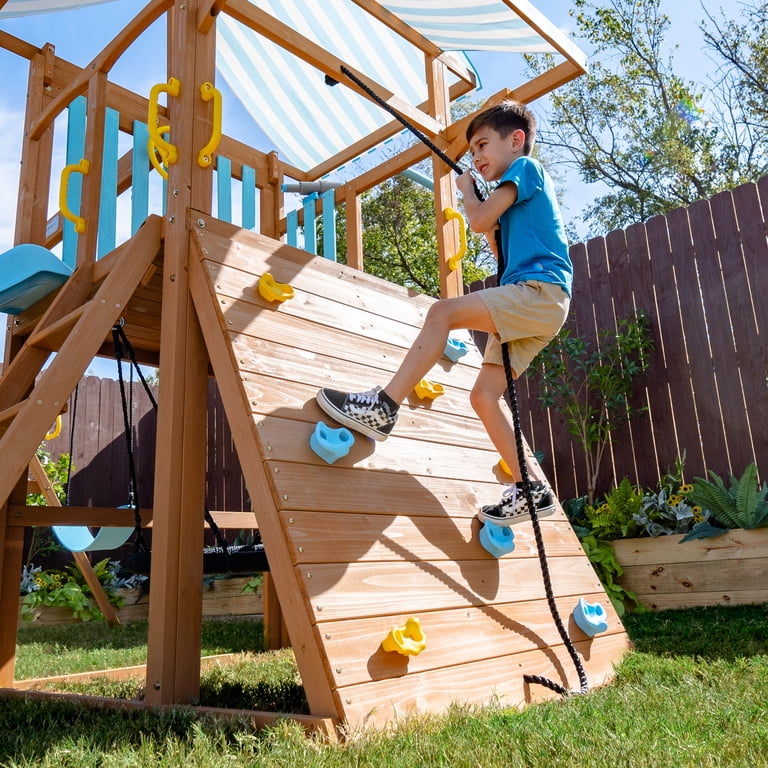 Teamson Kids Everett Plus Swing Set Playset with Platform & Rock