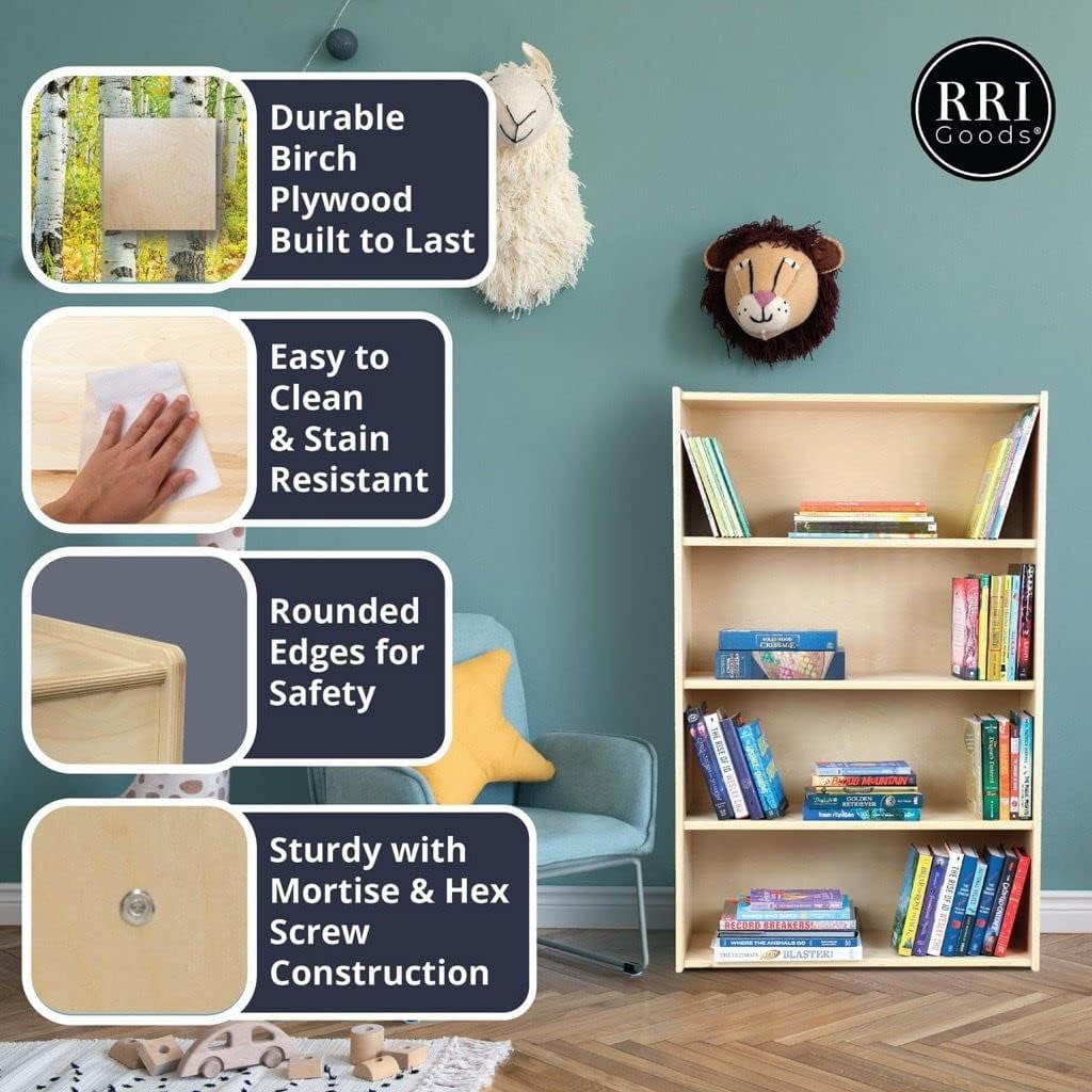 RRI Goods 2-Shelf Kids Bookshelf & Toy Storage Organizer, 3-Section Montessori Shelves