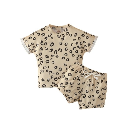 

Toddler Kid Baby Girls Boys Summer Clothes Set Leopard T-shirts Shorts Casual Outfits