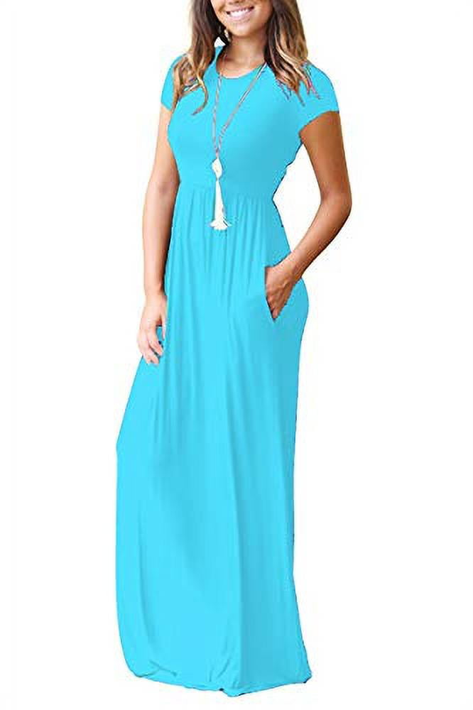 HAOMEILI Womens Short/Long Sleeve Loose Plain Long Maxi Casual Dresses with Pockets