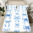 thumbnail image 2 of Feelyou Girly Blue Bowknot Twin Sheet Sets, Kawaii Princess Bow-tie Twin Fitted Sheet, Cartoon Ribbon Style Flat Sheet, Microfiber Bedroom Decor, 3 Pieces, 2 of 7