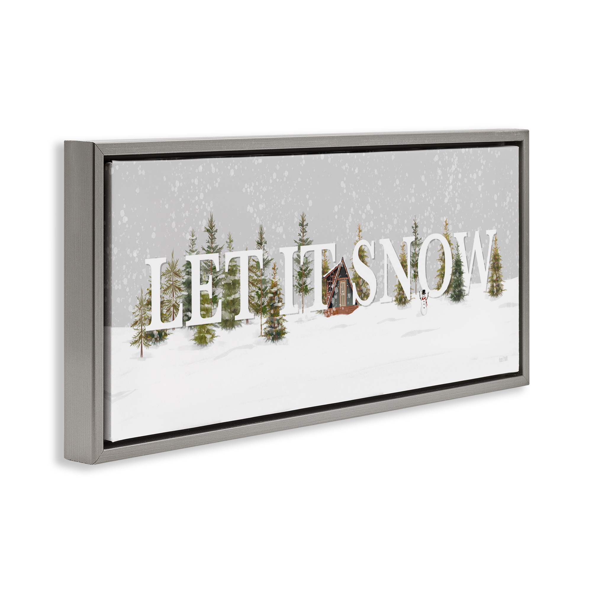 Stupell Industries Let It Snow Scene Holiday Painting Gray Floater Framed Art Print Wall Art, 25 x 11