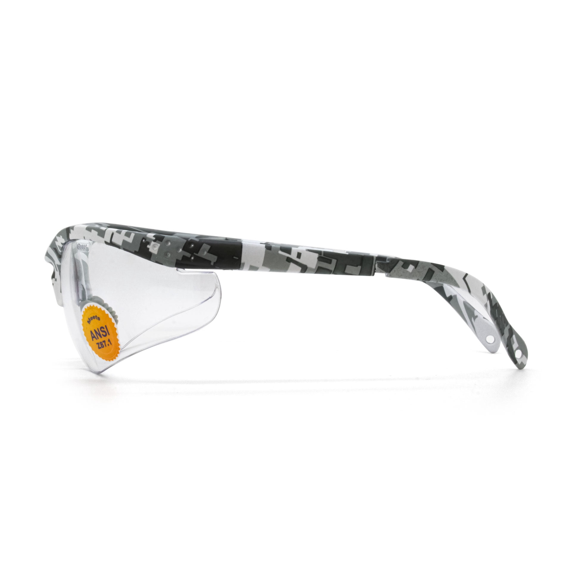 SafetyVU Safety Glasses, Clear Lens, Semi Grey Camo Frame, ANSI Z87.1