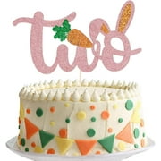 Bunny Ears Two Cake Topper,Easter 2nd Birthday Cake Topper, for Photo Booth Props, Boy Girl Birthday Party Cake Decoration