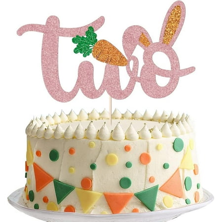 Bunny Ears Two Cake Topper,Easter 2nd Birthday Cake Topper, for Photo Booth Props, Boy Girl Birthday Party Cake Decoration