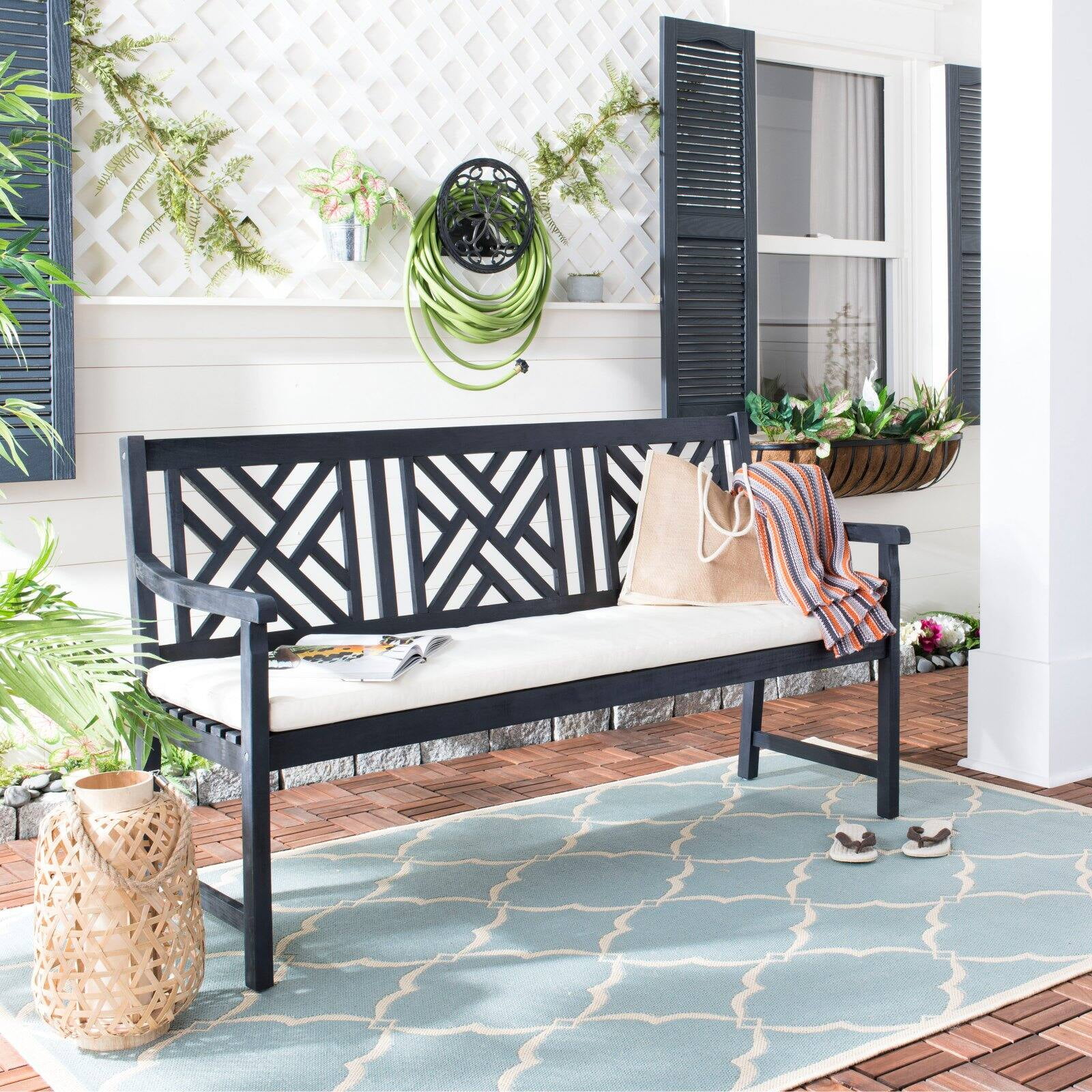 Bradbury 3 Seat Bench Finish Dark Slate Grey Beige Walmart
