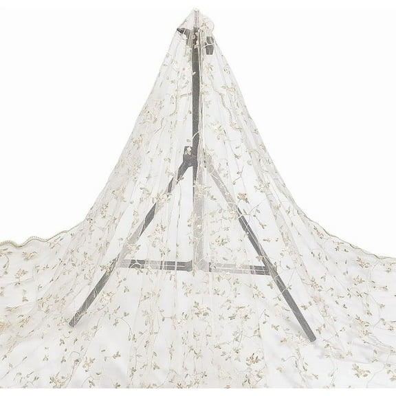 3 Yards Embroidered Flower Fabric 51inch Wide Organza Embroidered Tulle Lace Fabric Mesh Lace Fabric for DIY Wedding Handmade Dress Supplies Beige