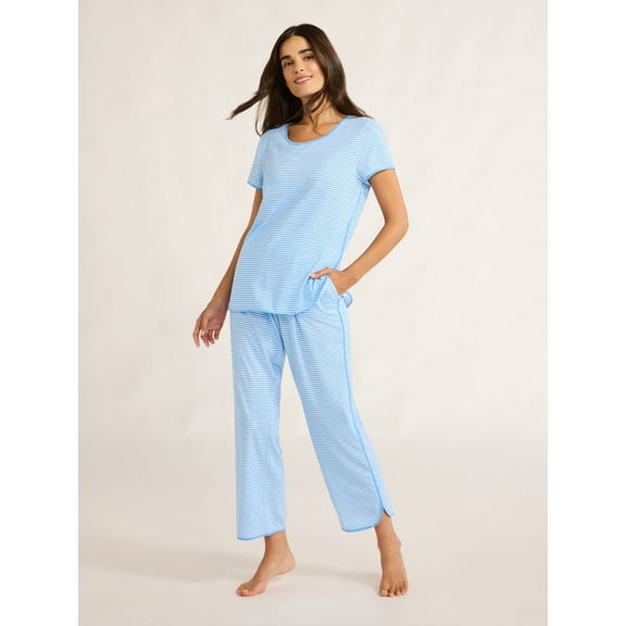 Joyspun Women's and Women’s Plus Lightweight Sleep Tee and Pants Set, 2-Piece, Sizes XS to 3X