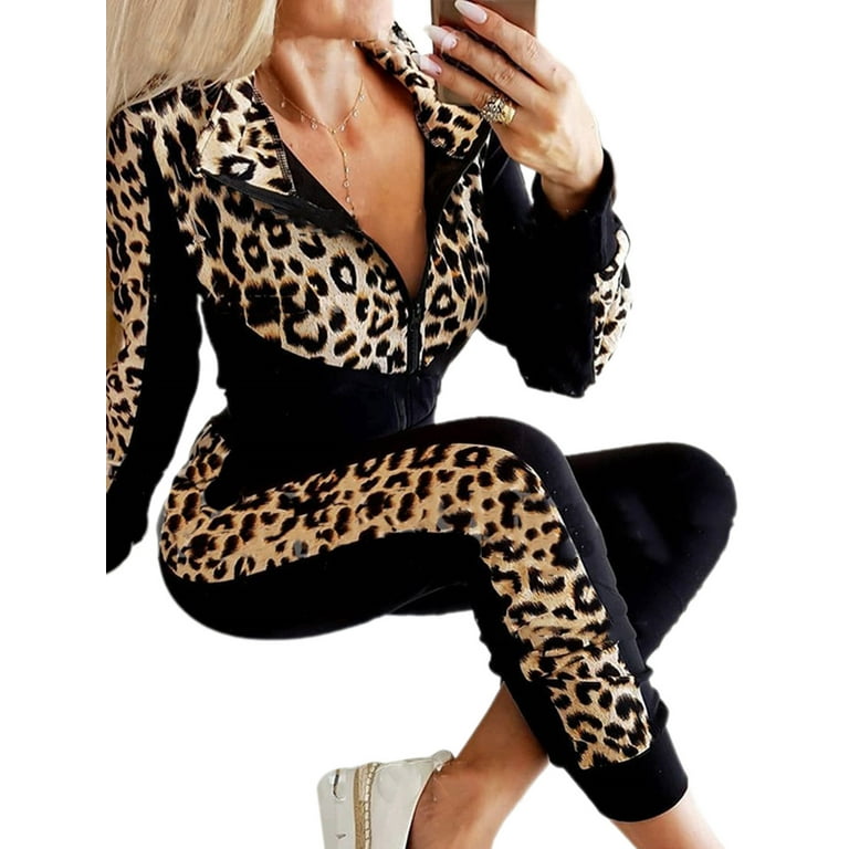Ladies leopard print tracksuit discount