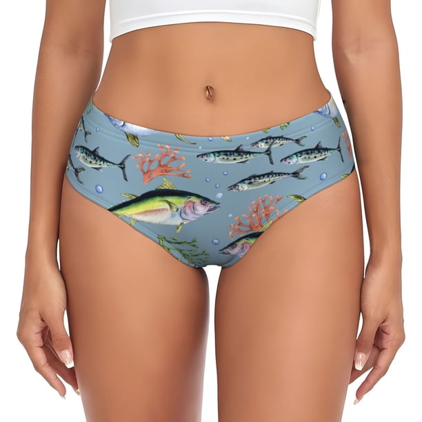 Fotbe Various Wild Sea Fish Calzones Estampados para Mujer – Ropa Interior de Algodón, Cómoda, Suave y Elástica-3X-Large