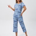 thumbnail image 2 of Jamicy Pyjama d'Été pour Femmes, Haut à Manches Courtes Imprimé avec Cordon de Serrage, Ensemble de Pyjama pour Dames, Confortable, Col Rond, Tenue de Détente, 2 of 6
