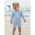 thumbnail image 5 of BemeyourBBs Kids Boys Long Sleeve Swimwear Striped Prints Rash Guard and Hat, 5 of 9