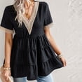 thumbnail image 6 of YYDGH Womens Lace V Neck Cute Babydoll Tops Short Sleeve Eyelet T Shirts Summer Casual Peplum Loose Fit Tunic Shirts Black S, 6 of 8