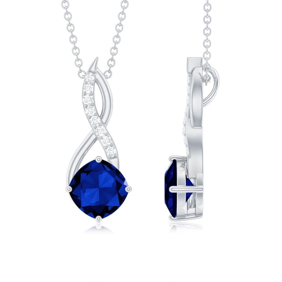 Rosec Jewels Solitaire Infinity Pendant Necklace with Lab Grown Blue Sapphire and Moissanite, 925 Sterling Silver