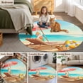 thumbnail image 6 of Welcome Summer Beach Round Living Room Rugs 7 ft, Coastal Watercolor Ocean Sky Palm Trees Lounger Washable Area Rug with Non-Slip Sturdy Edge Binding Round Carpet for Kitchen Office Bedroom, 6 of 9