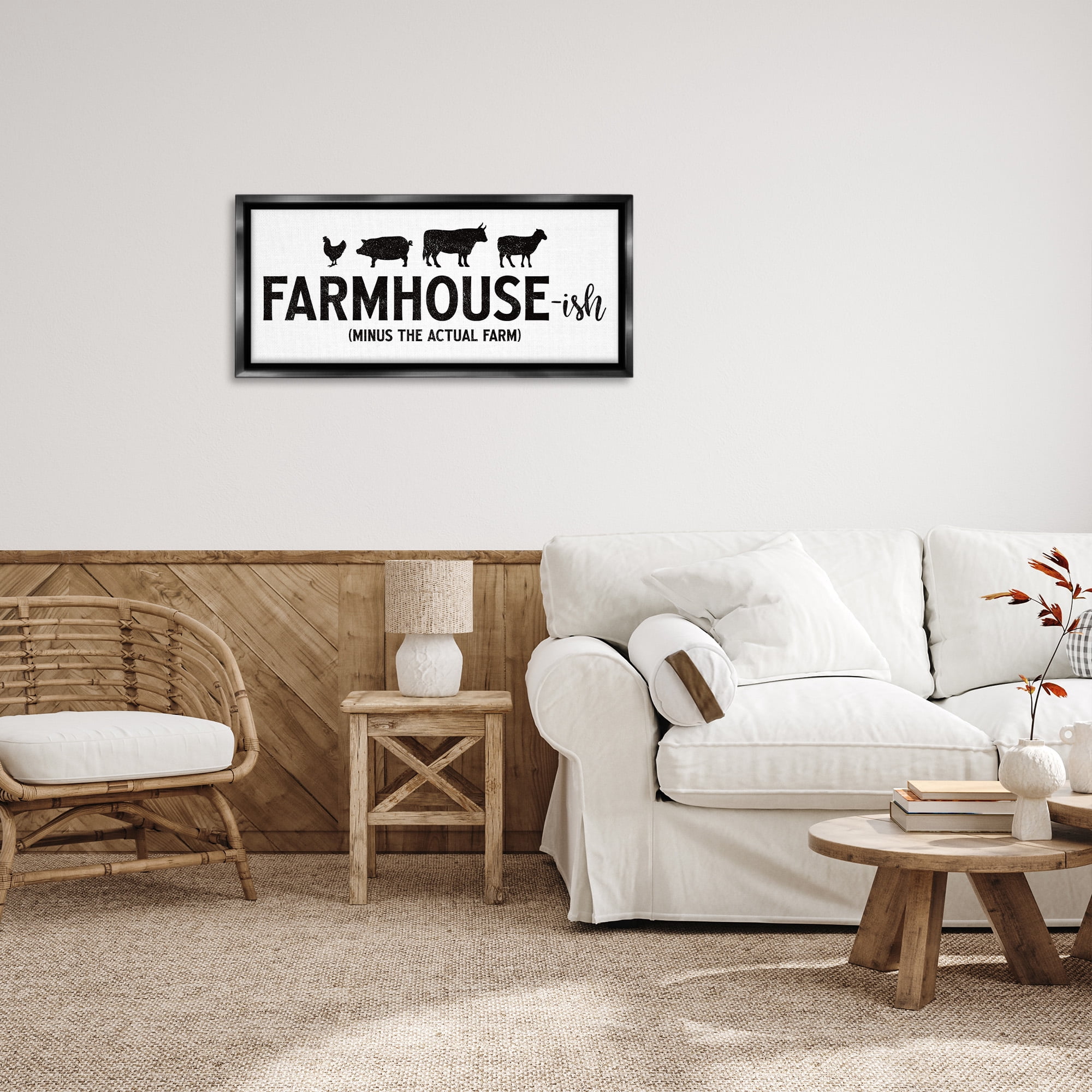 Stupell Industries Farmhouse-ish Funny Country Phrase Animals & Insects Painting Black Floater Framed Canvas Art Print Wall Art, 31 x 14