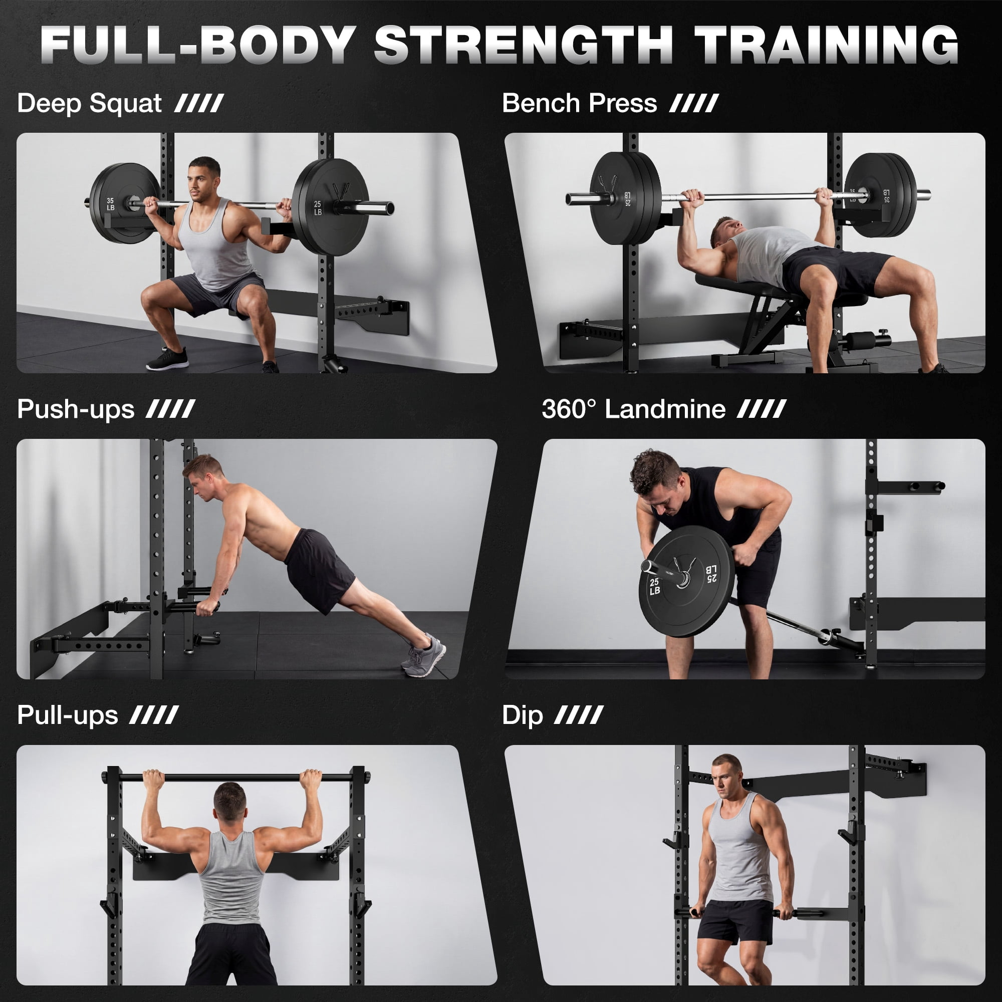 Folding Wall Mounted Squat Rack,1000 lbs Capacity Power Rack for Home Gym,Space-Saving Foldable Squat Rack with Pull-Up Bar & Landmine,Heavy-Duty 2.36" x 2.36" Steel Frame Power Cage