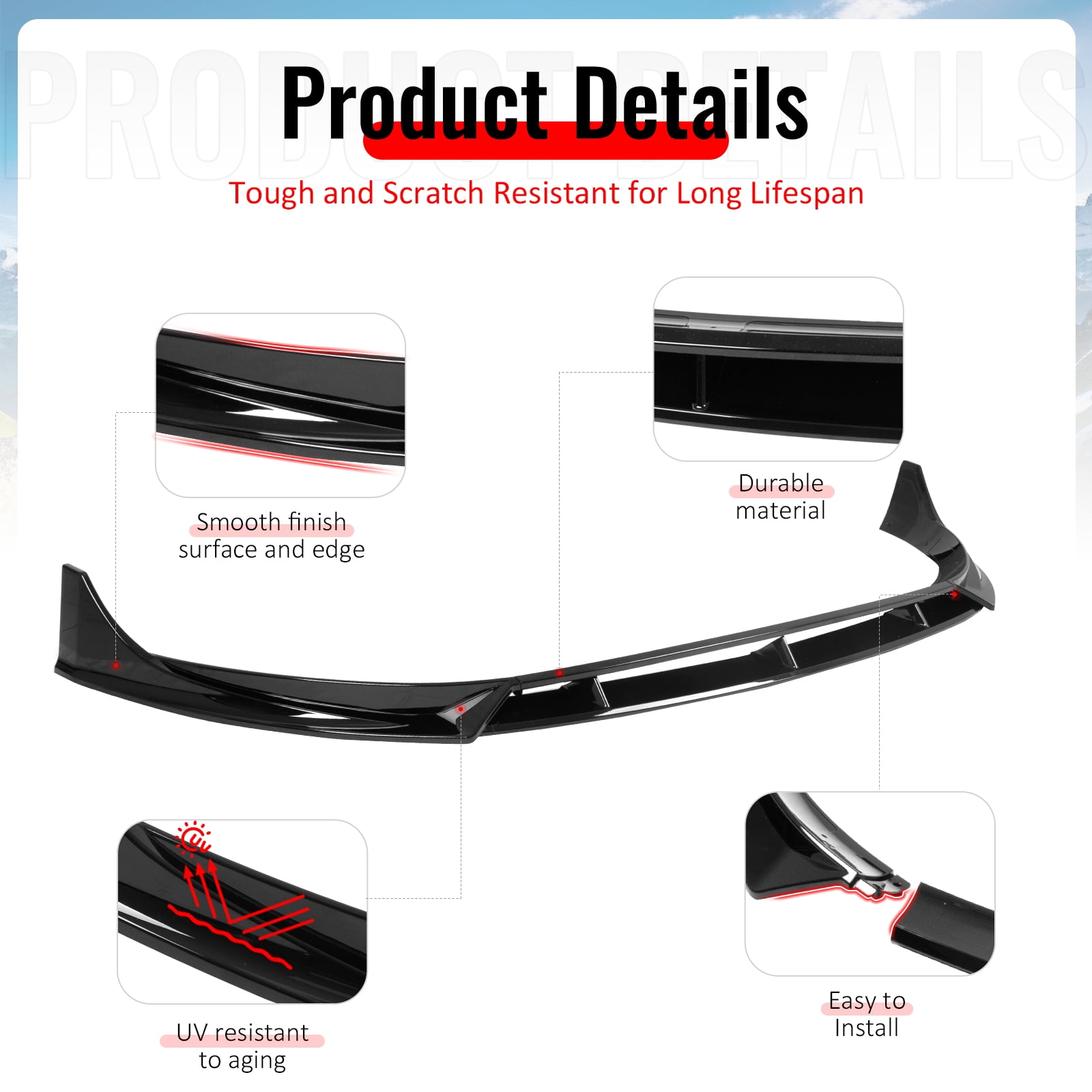 Ikon Motorsports Front Bumper Lip, Compatible with 2025-2026 Tesla Model Y Juniper, IKON Style Gloss Black ABS Plastic Air Dam Chin Spoiler Protector Splitter 4PC