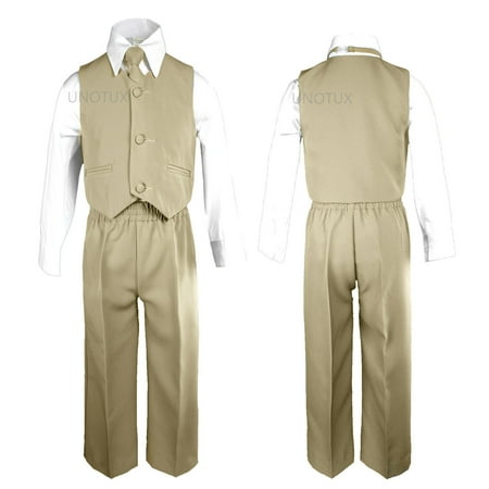 Khaki Baby Boys Toddler Wedding Formal Party Vest Necktie Sets Suits