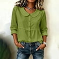 thumbnail image 5 of VBVC Women's Peter Pan Collar Button Down Blouse , Ladies' Long Sleeve Babydoll Shirt , Casual Loose Fit Peplum Top For Women, Green , S-2XL, 5 of 6
