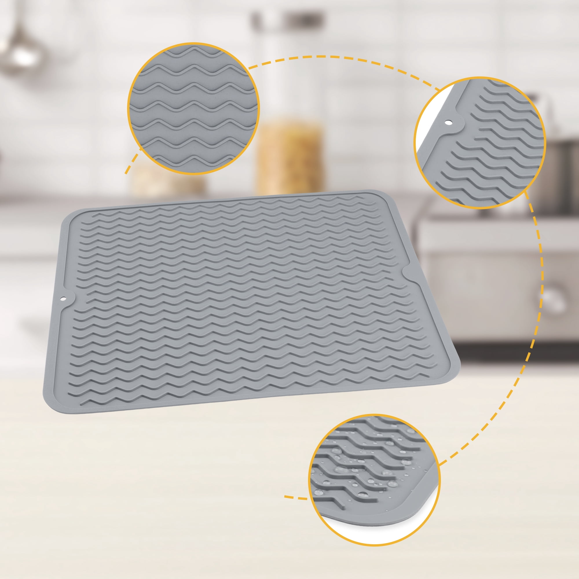 Unique Bargains Silicone Easy Clean Waterproof Dish Drying Mat Dark Gray 15.7*11.8 inch