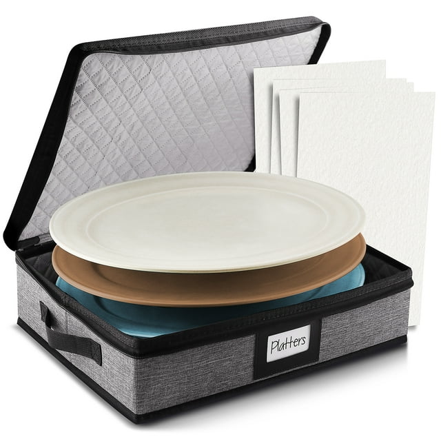 StorageBud Contenant de Rangement pour Vaisselle en Porcelaine avec Séparateurs, pour Ensembles de Plateaux, Rangement de Vaisselle Rembourré, Coque Rigide et Empilable, Poignées et Fermetures Éclair pour le Transport