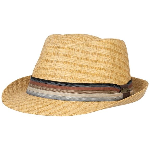 Panama Jack Straw Fedora Hat - Matte Toyo, Stripe Band, Elasticized Sweatband, 1 3/4" Brim (Large/X-Large)