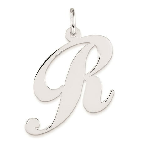 Large Fancy Script Initial R Charm Pendant 925 Sterling Silver