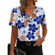thumbnail image 1 of Xuyuer Womens Short Sleeve Shirts Business Casual Collared V Neck Tops Printed Fashionable Pile Collar Breathable Summer Short Sleeved Casual T-shirt Top, 1 of 6