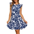 thumbnail image 2 of INSPIRE CHIC Women's Dress Floral Ruffle Cap Sleeve Above Knee Length A-Line Ruffle Summer Dresses S Blue, 2 of 6