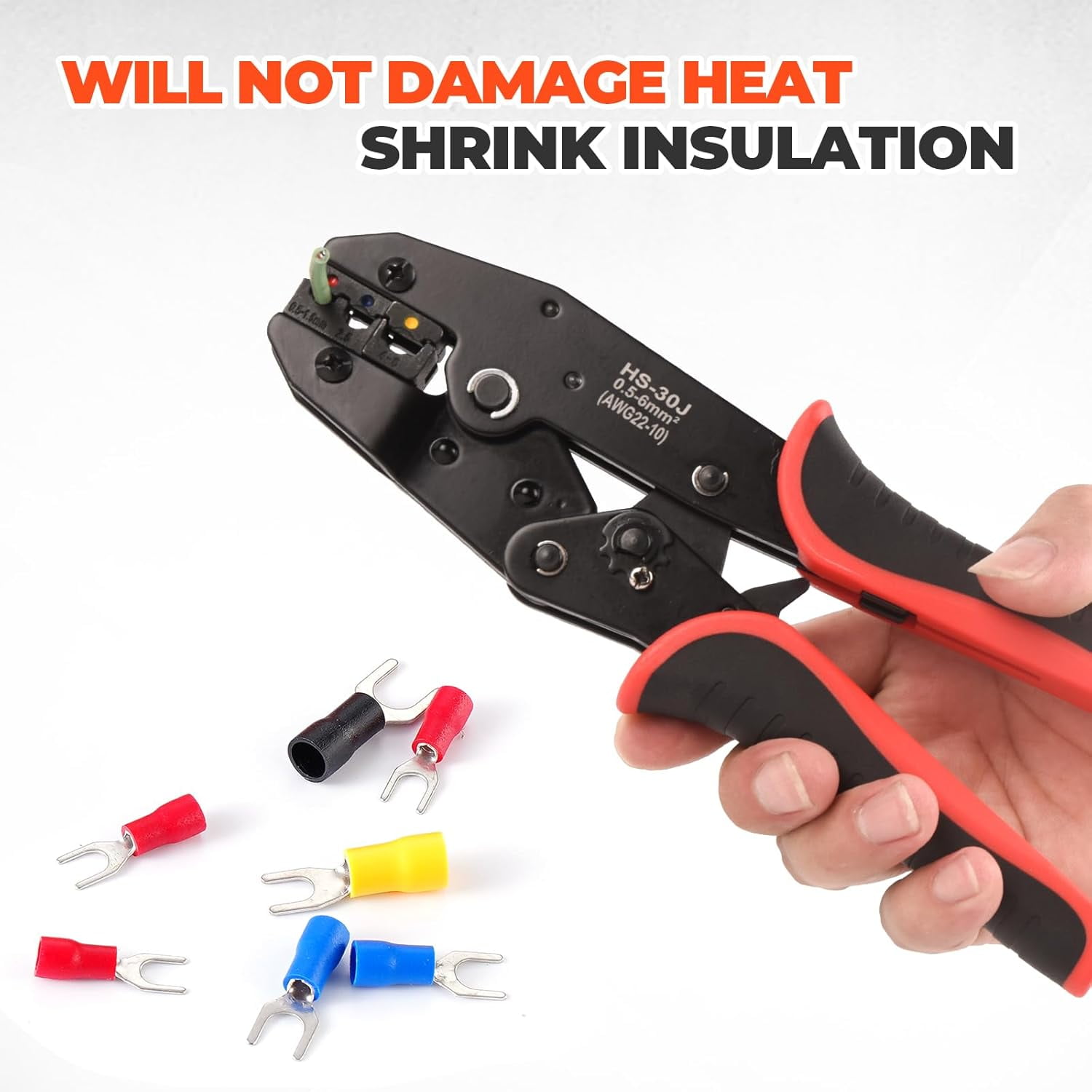 Dawot Professional Crimping Tool for Insulated Electrical Connectors - HS-30J Ratcheting Wire Crimper for 22-10 AWG (0.5mm²-6.0mm²) Wire Terminals & End-sleeves