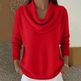 thumbnail image 2 of Dwralegc Sweaters for Women 2025 Loose Solid Color Jumper Knitted Blouses Long Sleeve Tops Cowl Neck Cozy Fall Winter Sweater Red L, 2 of 5