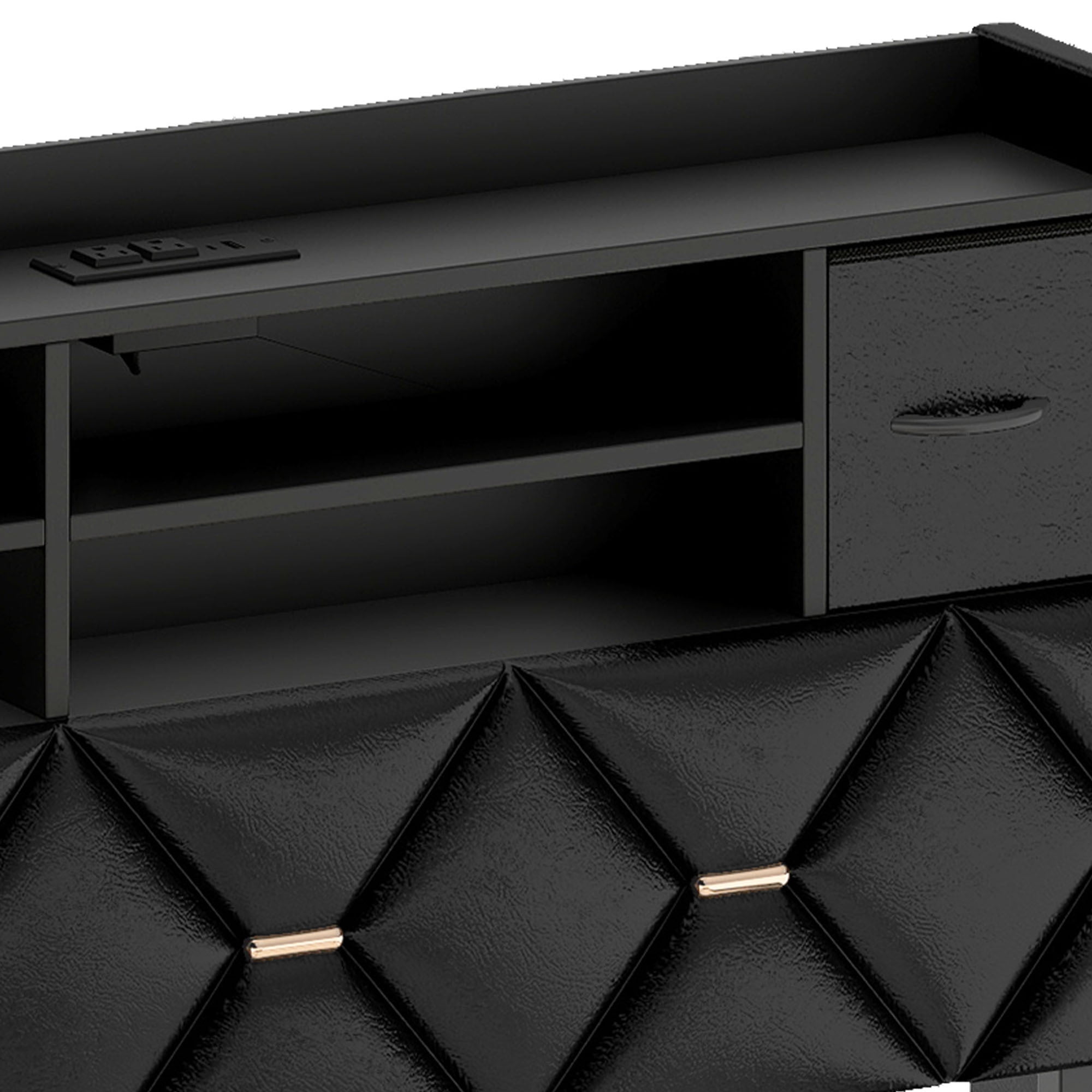Uforic Queen Size Bed Frame with Storage & Power Outlets, PU Leather Bed Frame with LED Lights, Black
