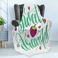 thumbnail image 4 of Saying Soft Flannel Fleece Throw Blanket, Hearts with Strawberry Doodle Style Drawing Calligraphic Hand Drawn Words, Cozy Plush for Indoor and Outdoor Use, 50" x 60", Multicolor, by Ambesonne, 4 of 5