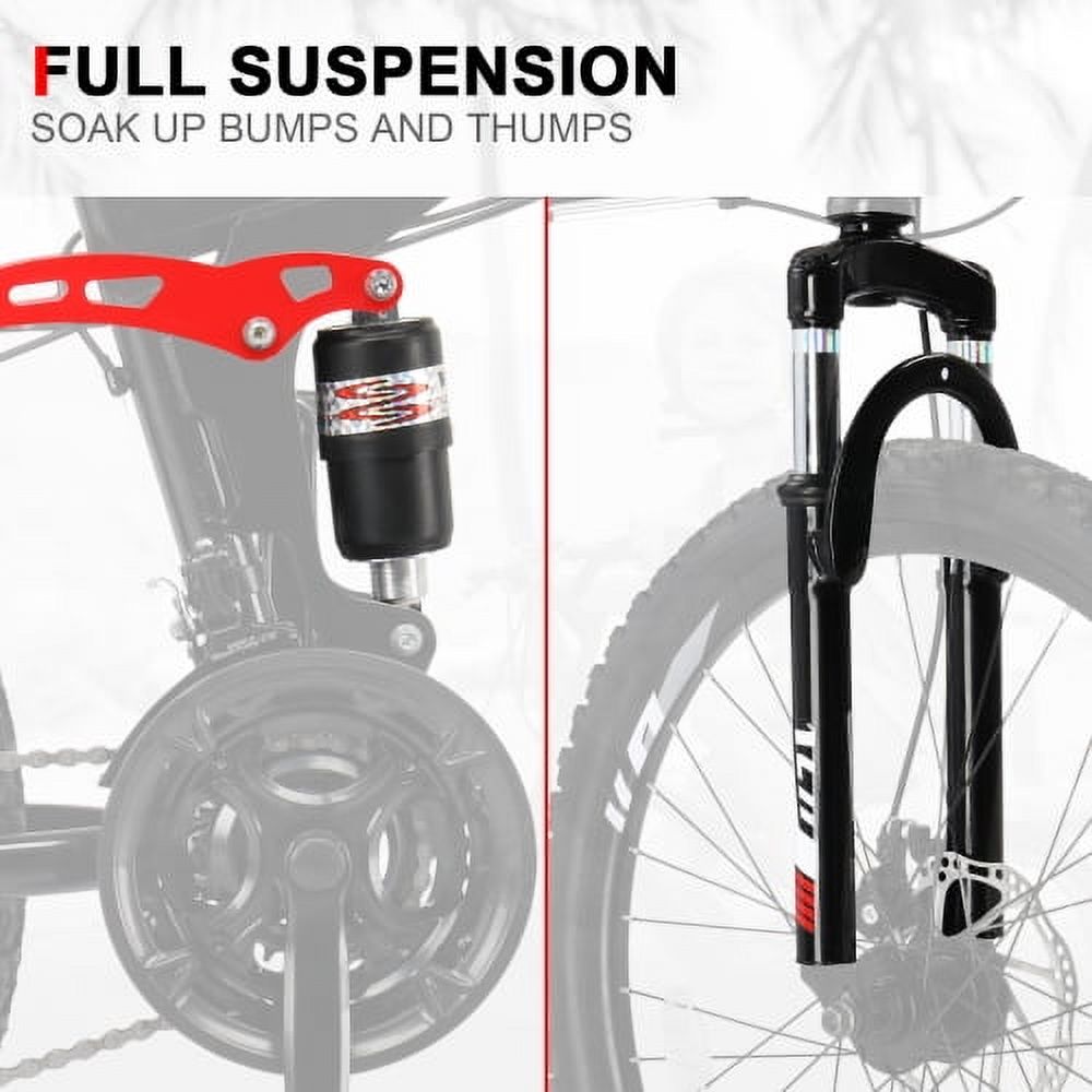 UBesGoo 24in Folding Mountain Bike Shimano 21-Speed, with Disc Brakes for Aldult, Men, Red&Black