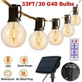 TOPCHANCES Solar Outdoor String Lights, 33FT 30 G40 LED Bulbs with Solar Powered/USB and Remote Control, Waterproof Hanging Lights for Garden Party Decor (33FT 30 LED Bulbs)