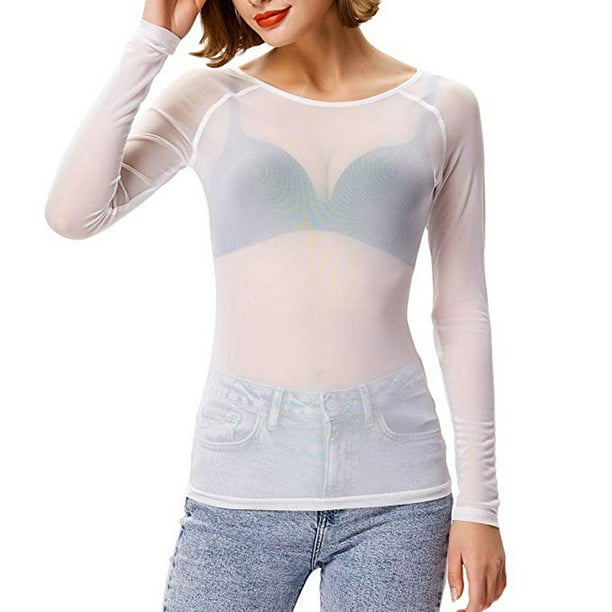 white long sleeve see through shirt